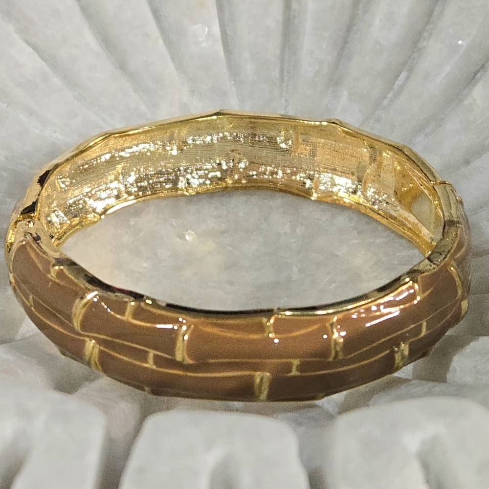 Nordstrom Sequin NYC Tan Enamel Bamboo Hinged Bangle Bracelet NWOT‎